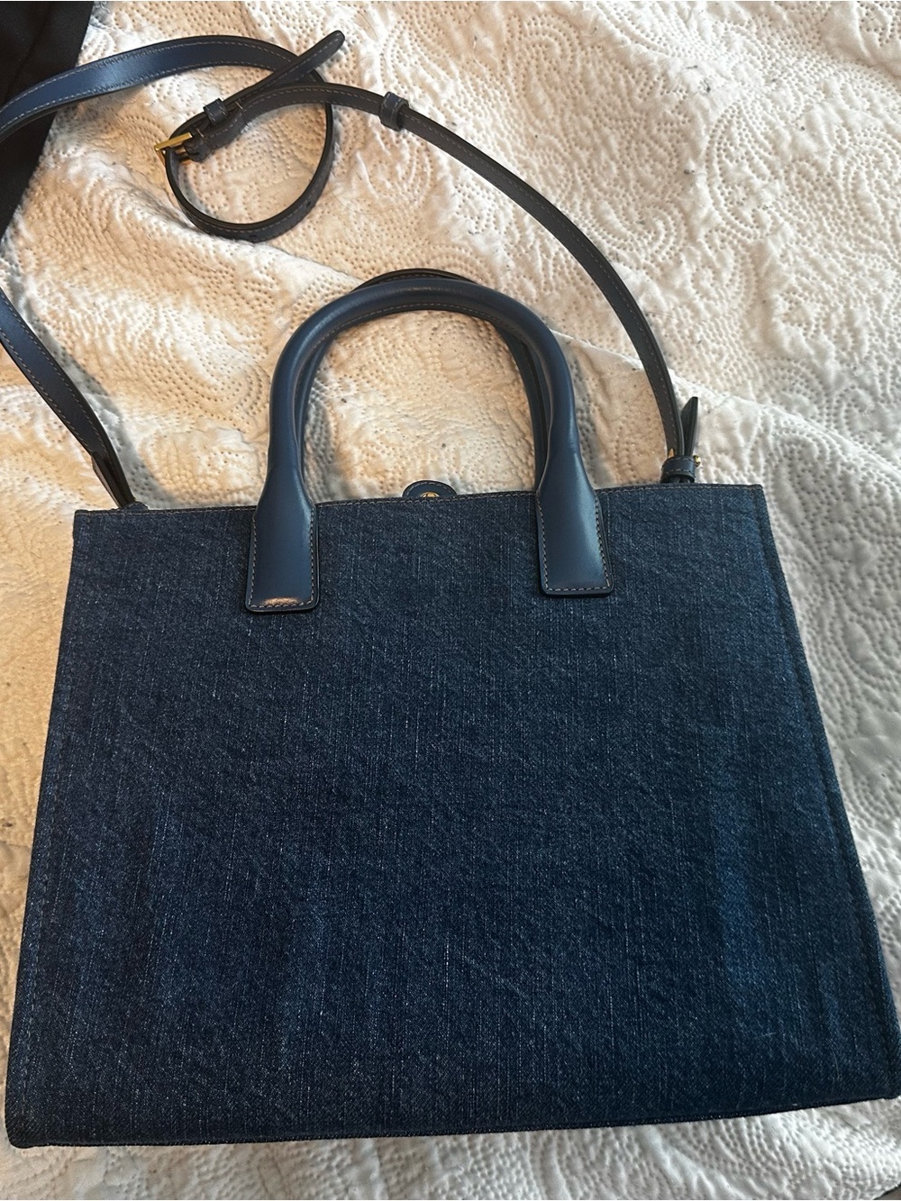 Versace Dark Blue Denim Tote with Gold Medusa Emblem - Picture 3 of 9